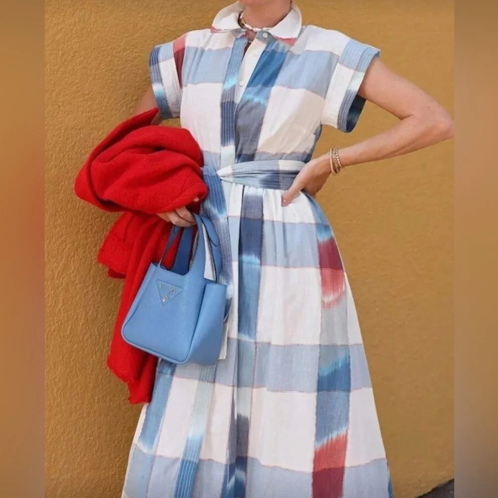 Plaid Blue and Red Midi Dress - Picture 3 of 6